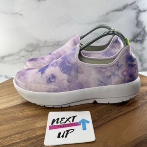 Womens size 9-OOFOS Ooahh Luxe Tie Dye Purple White Recovery Mules Slip On Clog